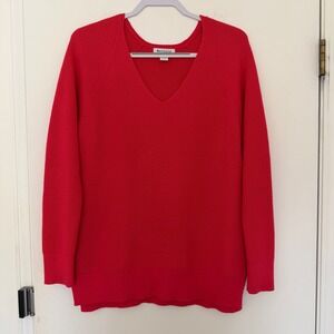 Athleta Red V Neck Ribbed Knit Long Sleeve Sweater Women's Size M